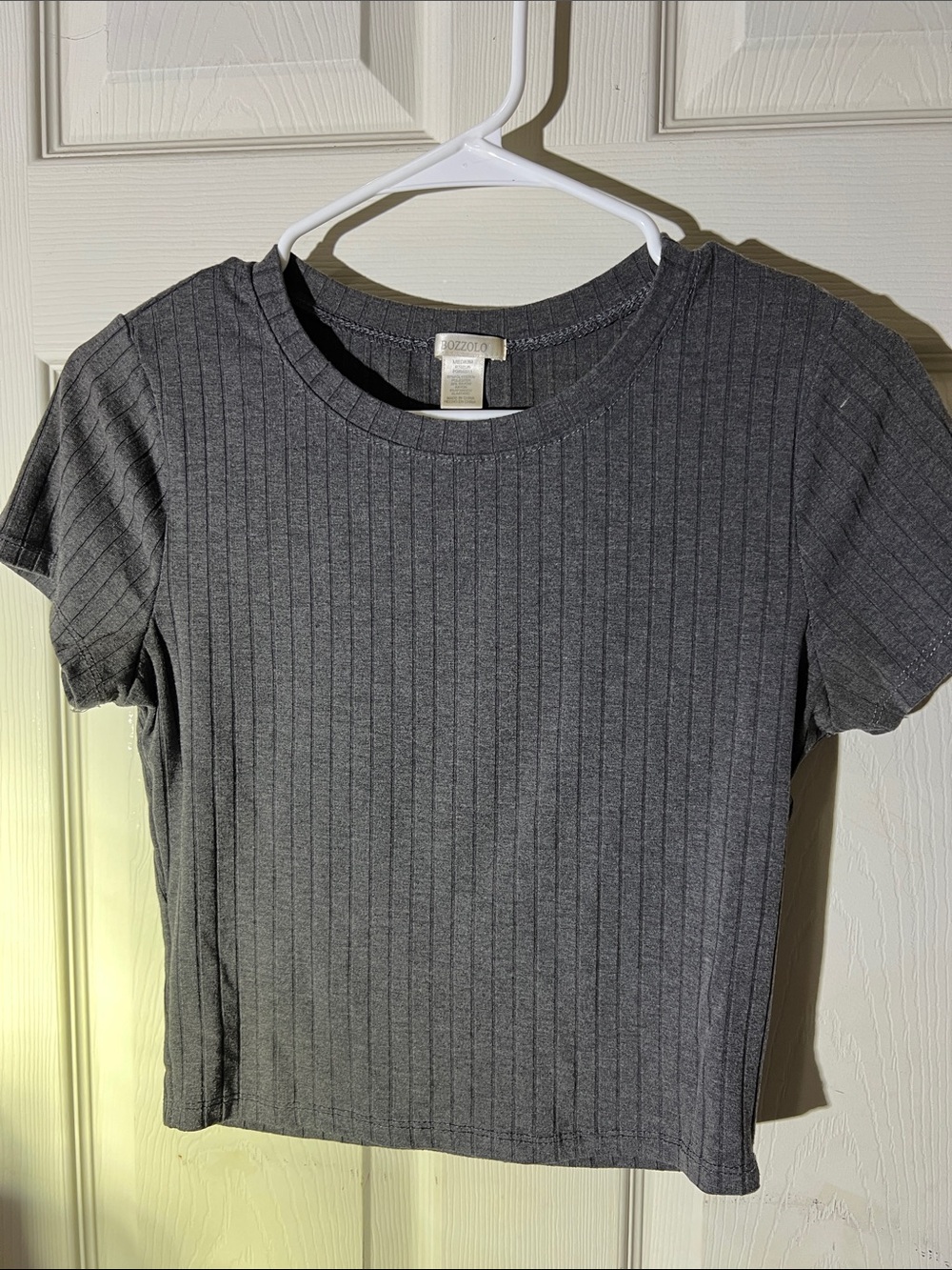 Bozzolo Charcoal Ribbed Crewneck Short Sleeve Tee